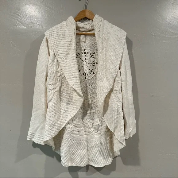 J Jill Crochet Knit Cream Shawl Collar Cardigan Sweater Size L - Picture 2 of 7